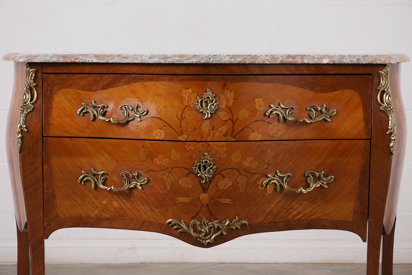 Beveled French Antique Louis XV Marquetry Commode