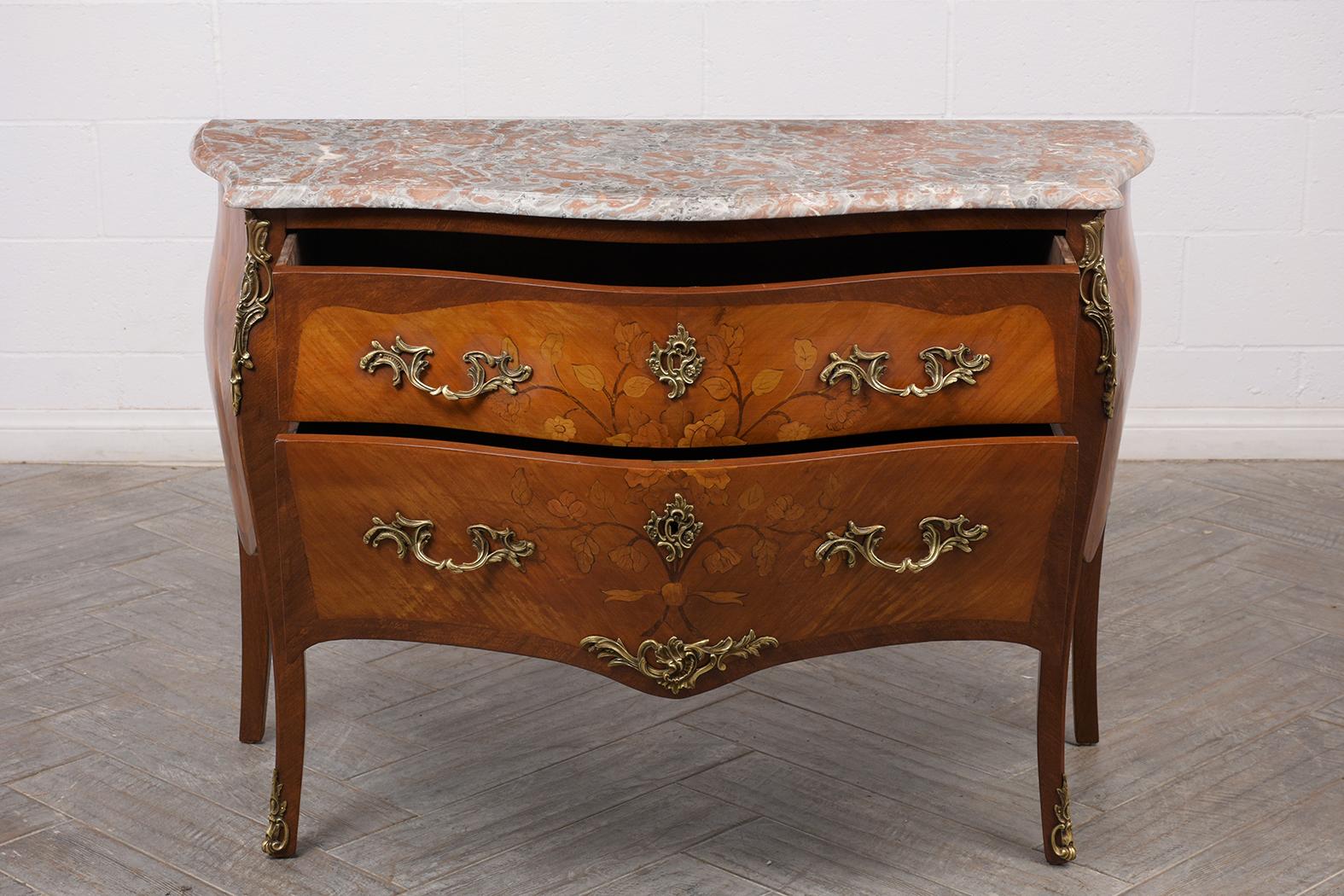 Metal French Antique Louis XV Marquetry Commode