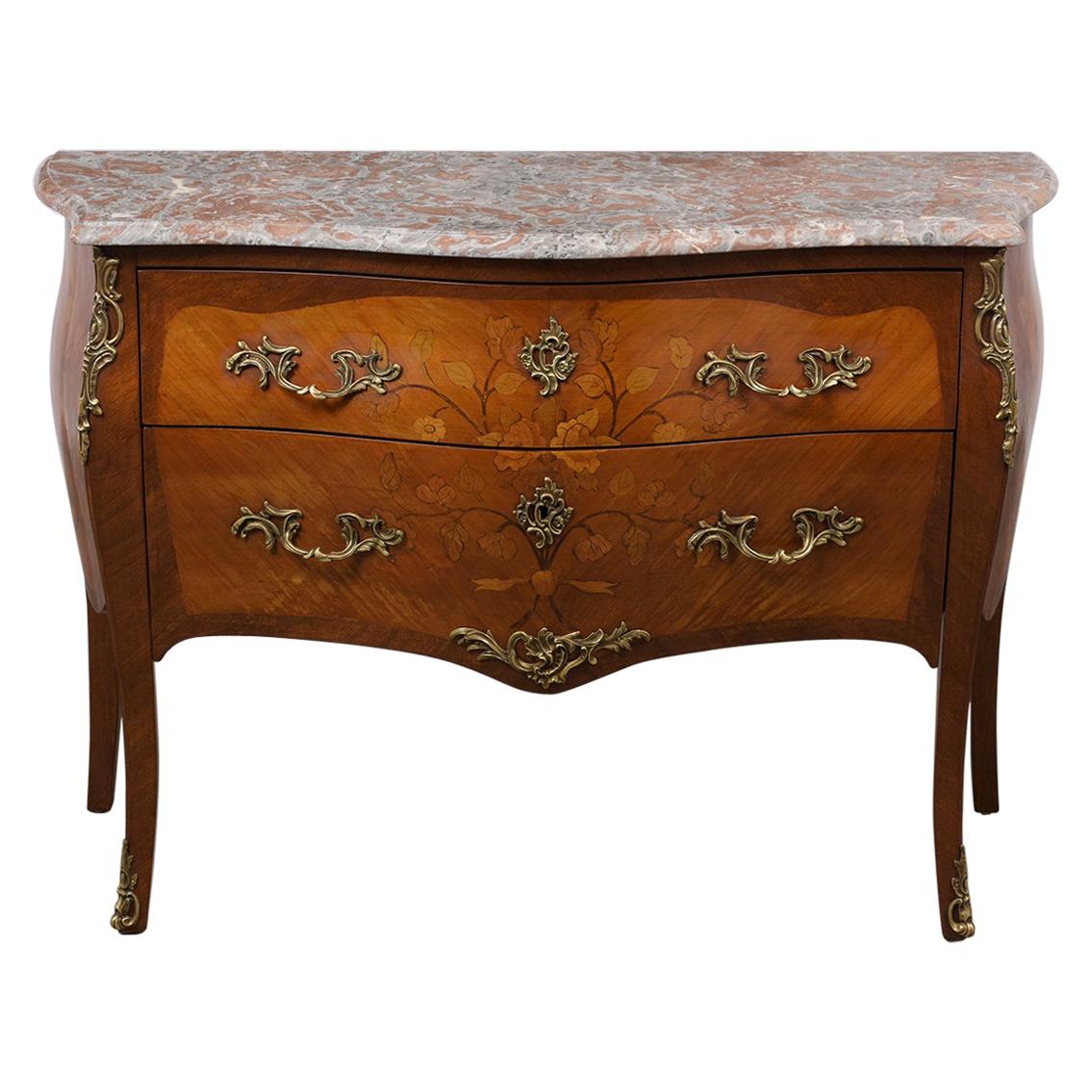 French Antique Louis XV Marquetry Commode