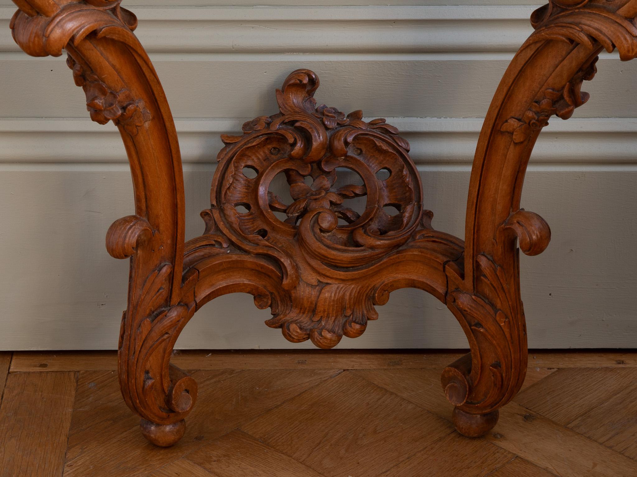 French Antique Louis XV Style Walnut Wood Console with Marble top For Sale 4