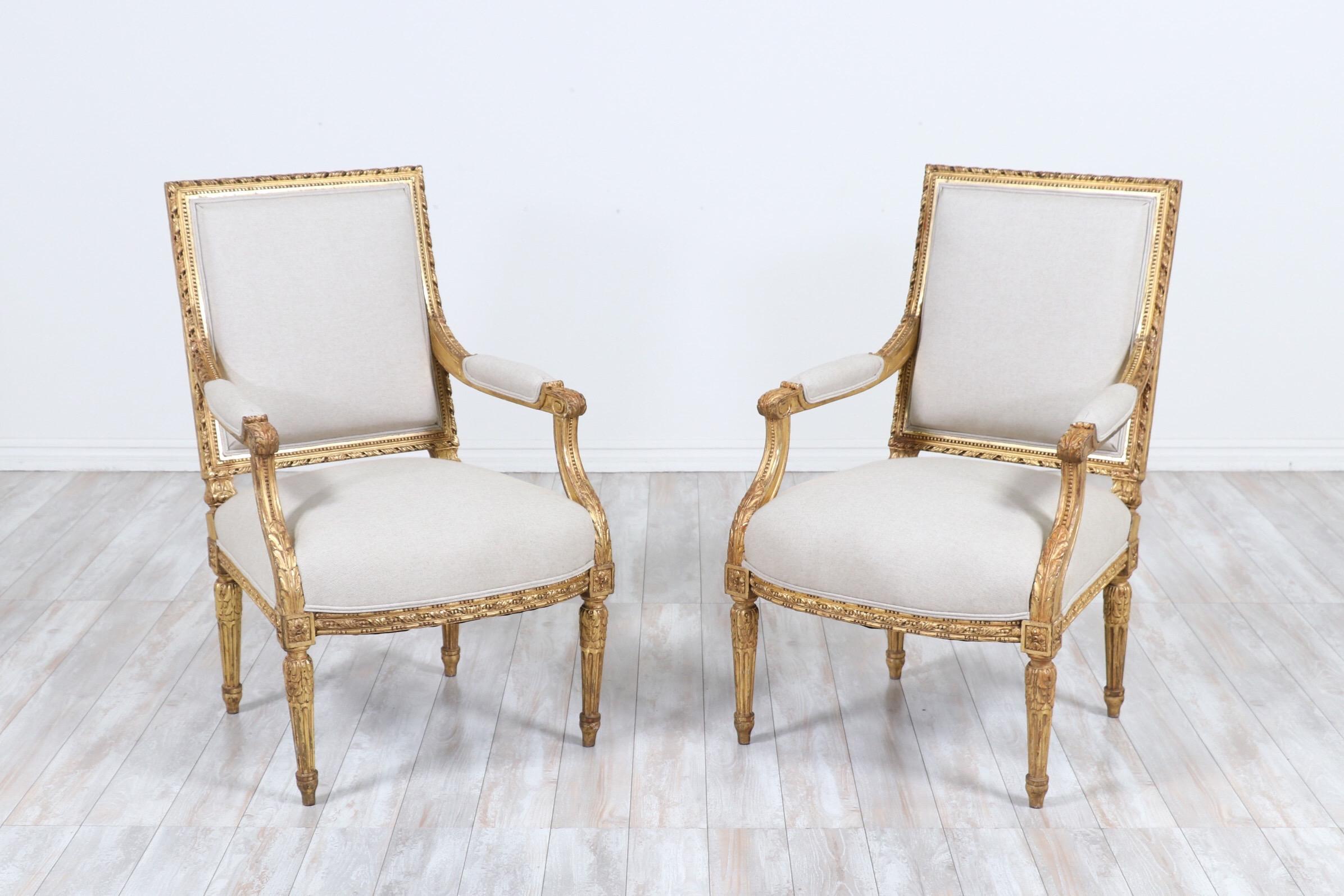 French Antique Louis XVI Giltwood Armchairs In Good Condition In Los Angeles, CA