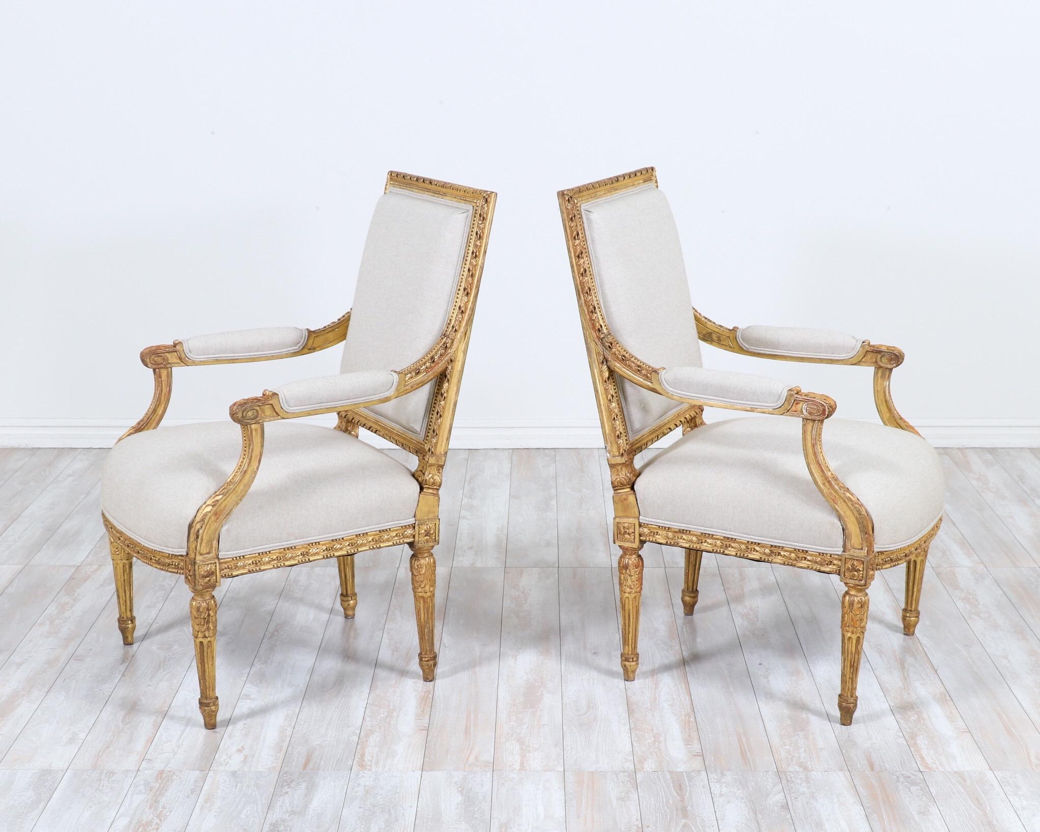 Early 20th Century French Antique Louis XVI Giltwood Armchairs
