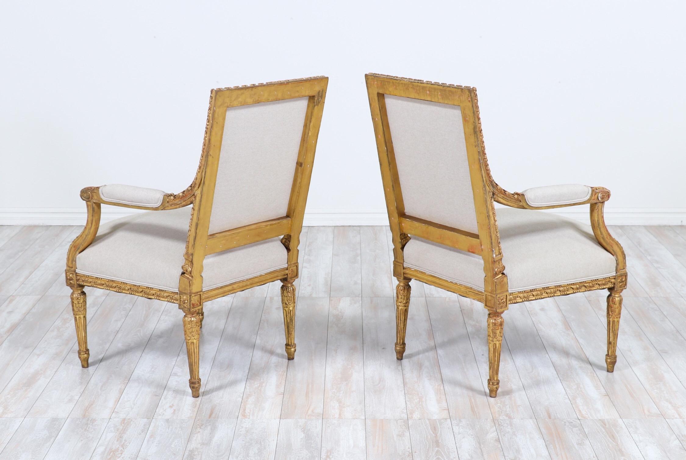 French Antique Louis XVI Giltwood Armchairs 1