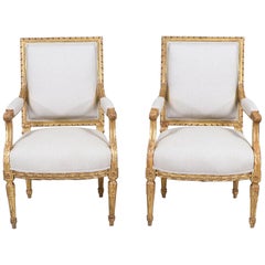 French Antique Louis XVI Giltwood Armchairs