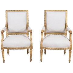 French Antique Louis XVI Giltwood Armchairs