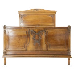 French Antique Louis XVI Style Carved walnut Bed Queen US Size, circa 1900