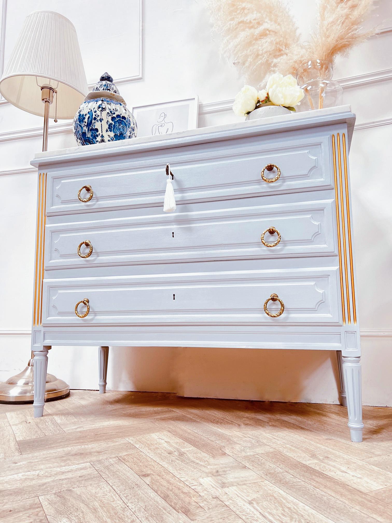 20th Century French Antique Louis XVI Style Chest of Drawers / Small Marble Commode For Sale