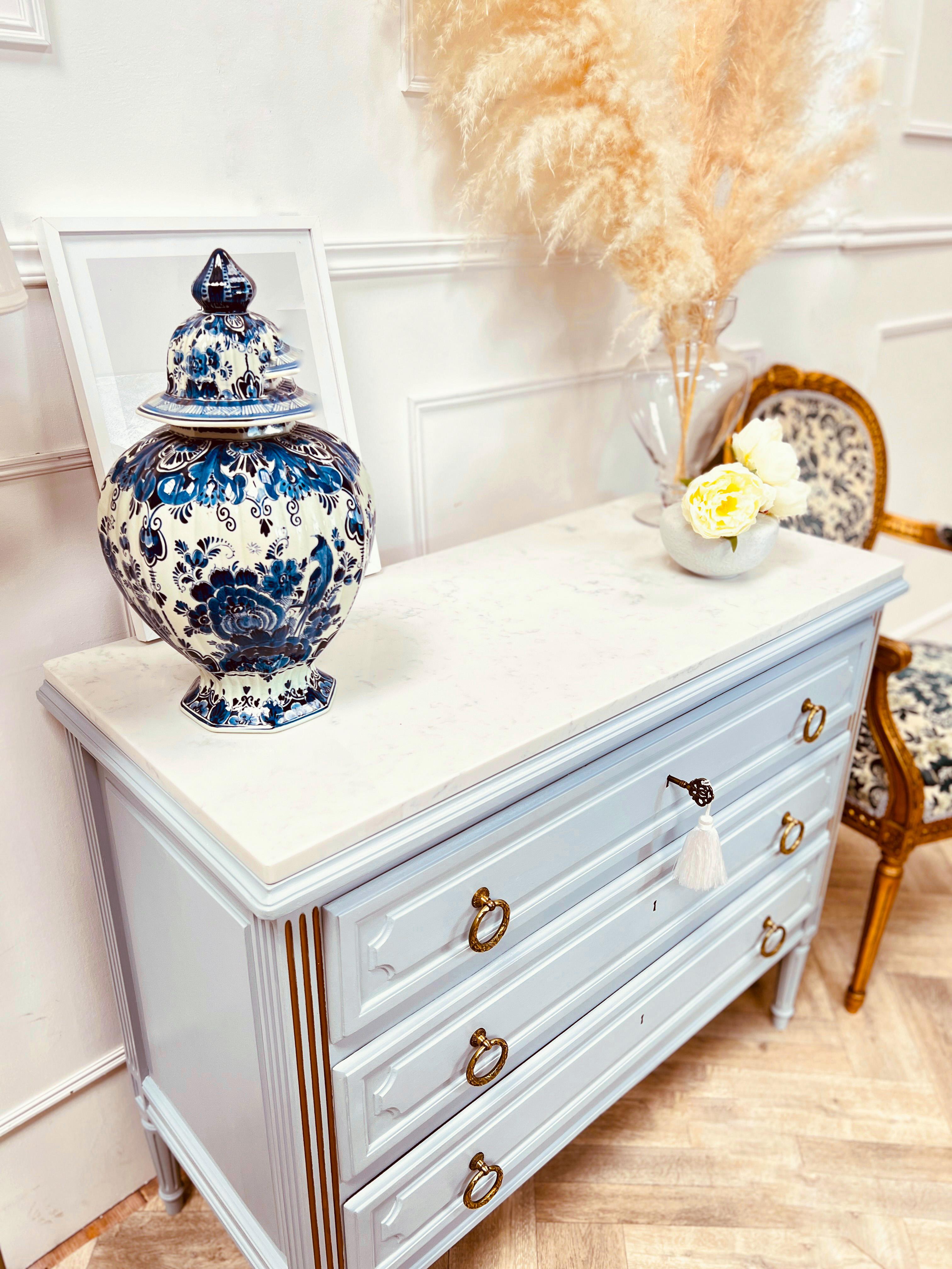 French Antique Louis XVI Style Chest of Drawers / Small Marble Commode For Sale 4