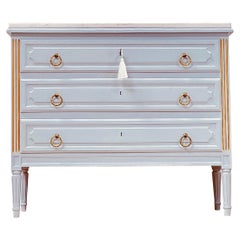 French Antique Louis XVI Style Chest of Drawers / Small Marble Commode