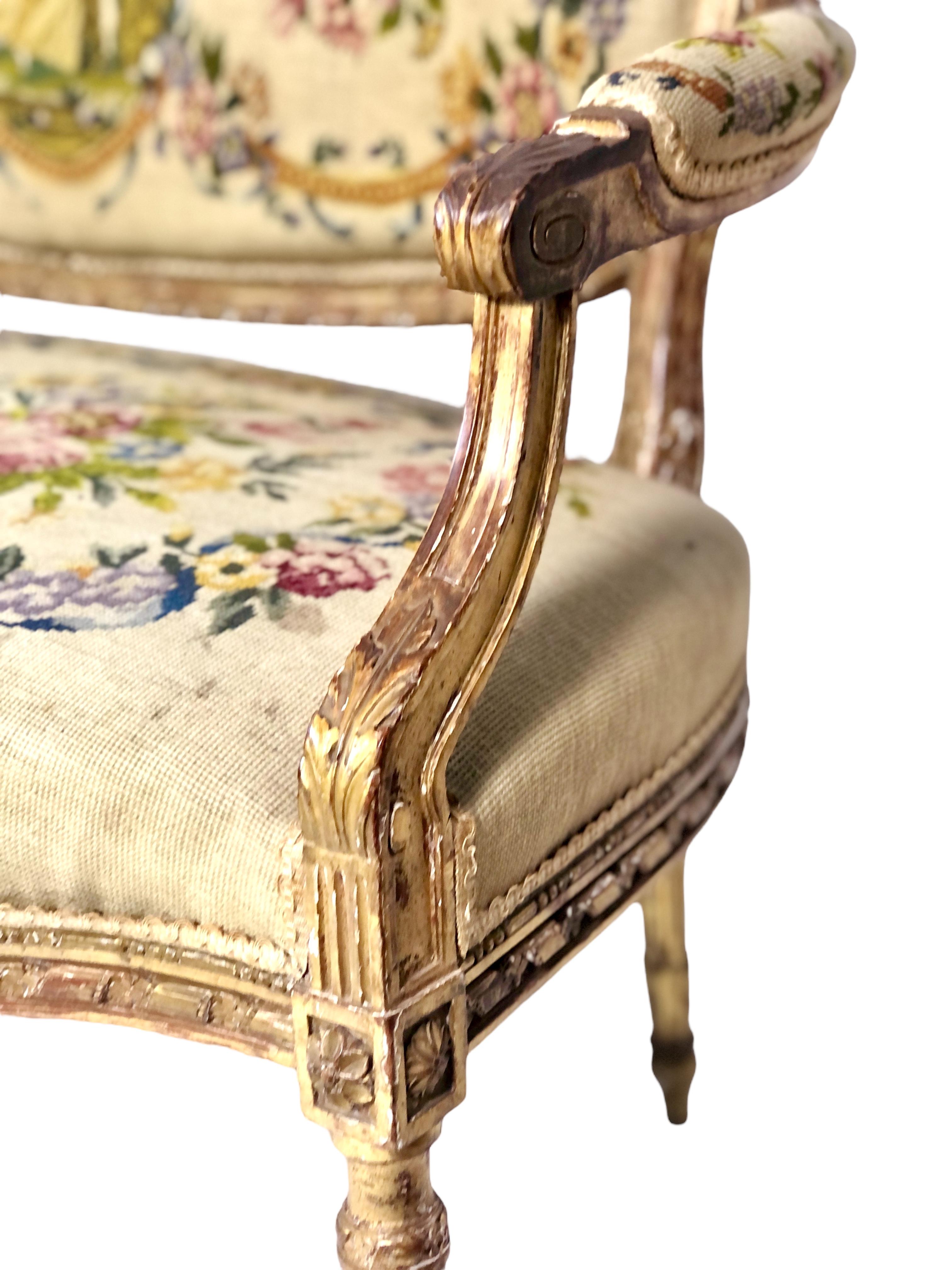 Antike Louis XVI Giltwood 5 Pieces Salon Suite im Angebot 5
