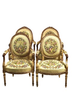 Louis XVI Giltwood 5 Pieces Salon Suite, 19th Century