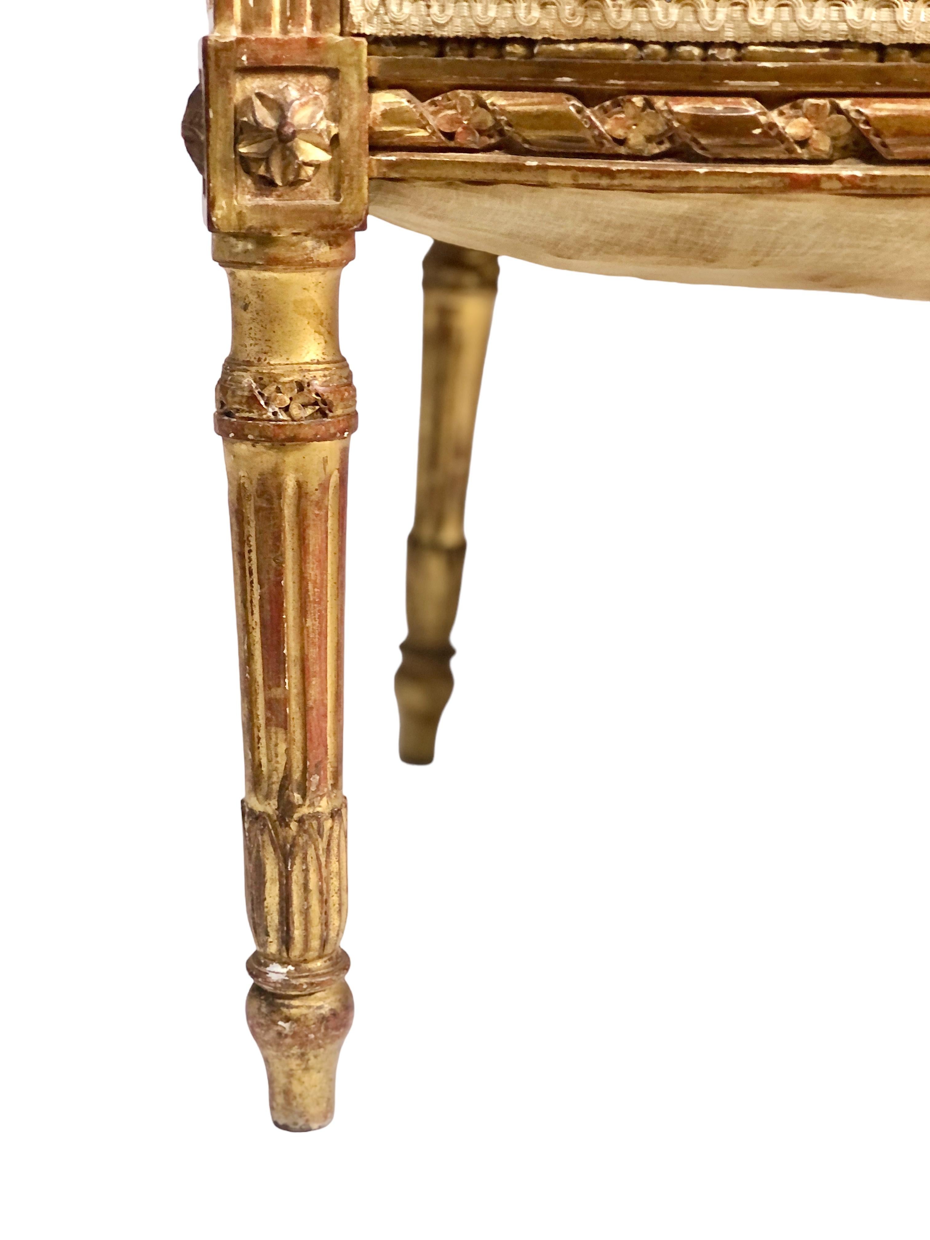 19th Century Antique Louis XVI Giltwood 5 Pieces Salon Suite For Sale