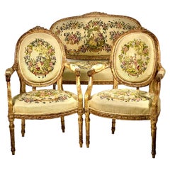 French 19th Century Louis XVI Giltwood 5 Pieces Salon Suite