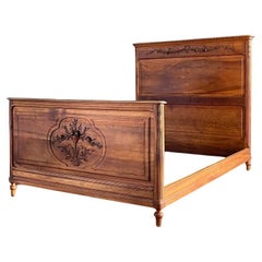French Antique Louis XVI Style Hand Carved Full Size Bed Frame