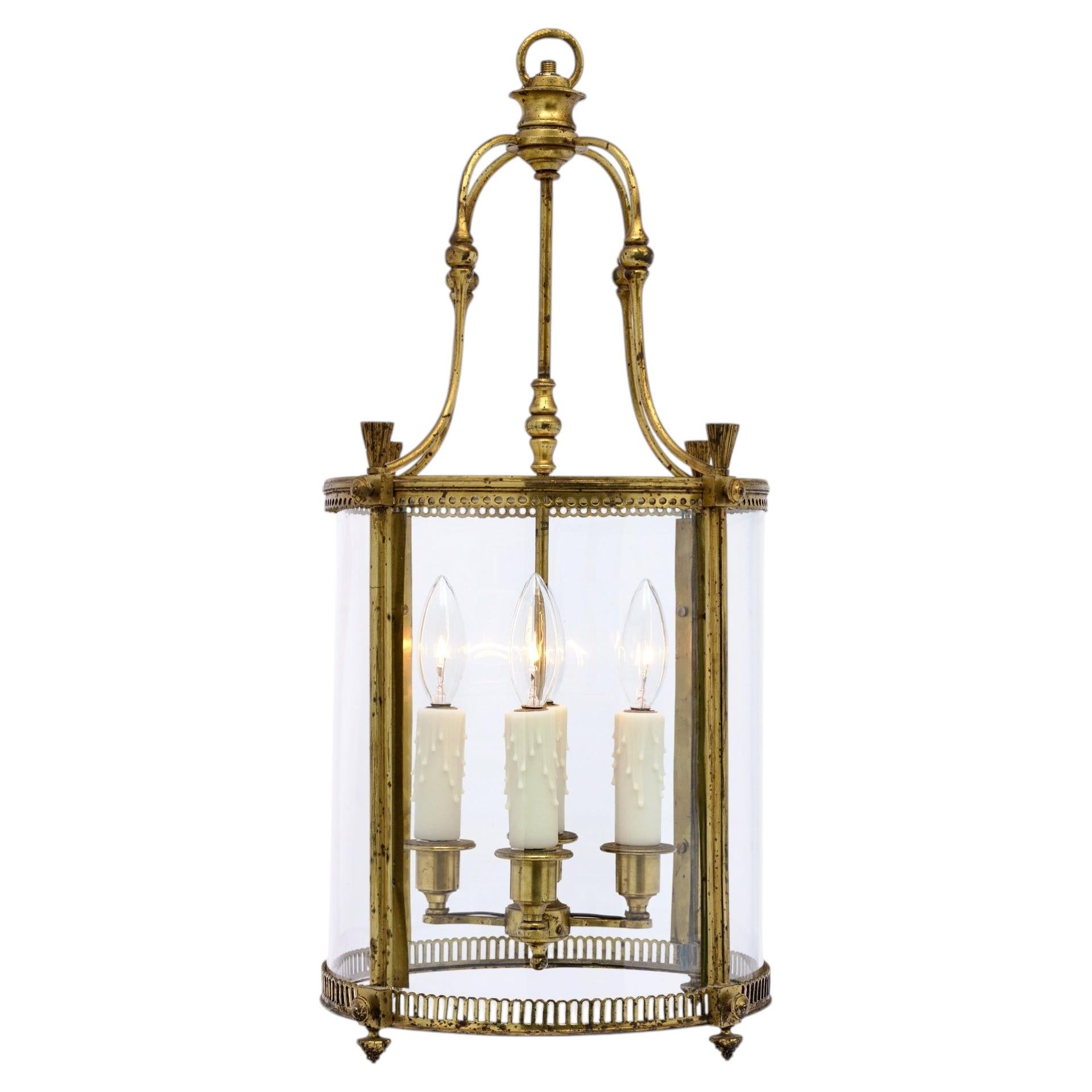 Antique French Laterne im Louis-XVI-Stil, Messing und Glas