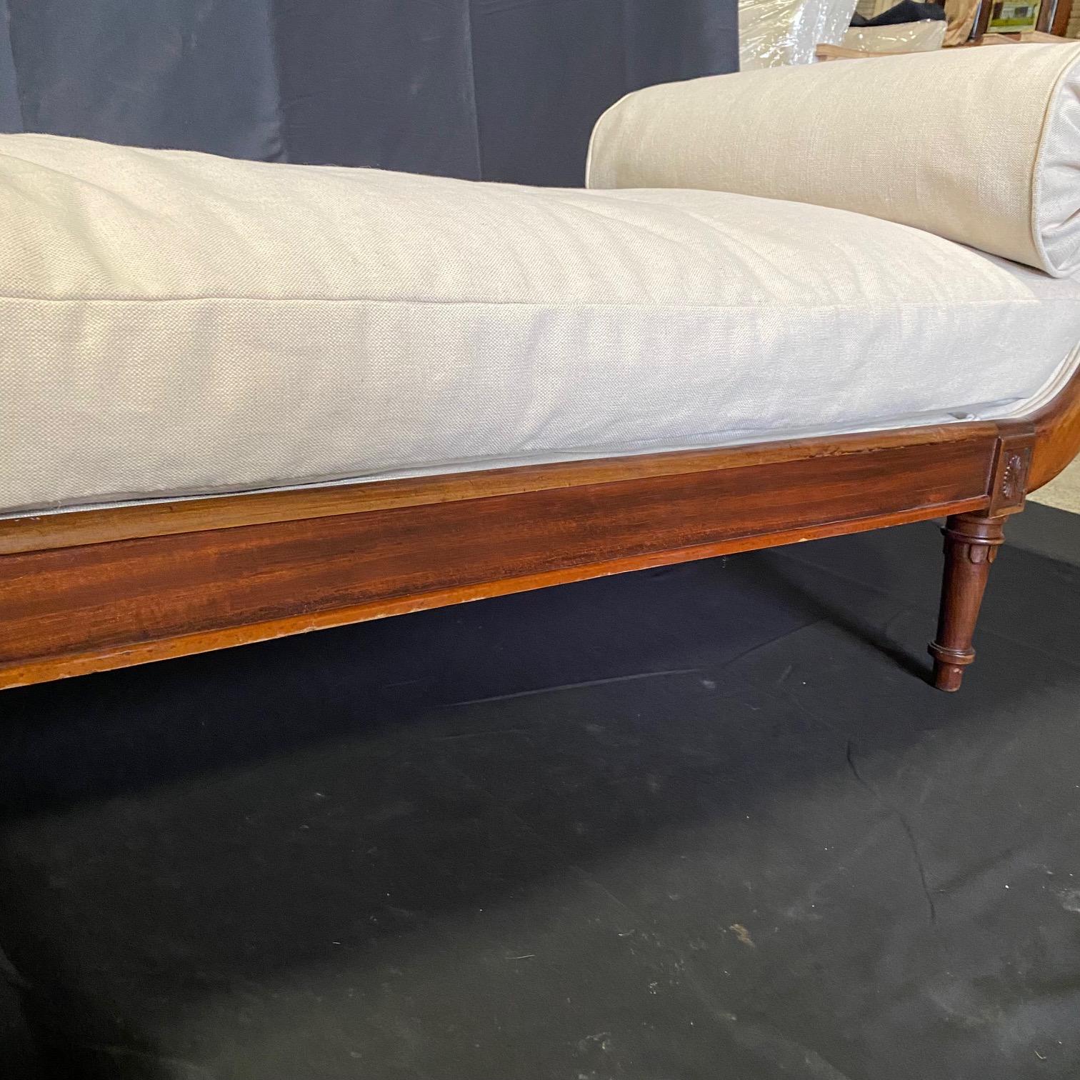 Empire French Antique Louis XVI Swan Neck Daybed or Chaise Lounge with New Upholstery  For Sale