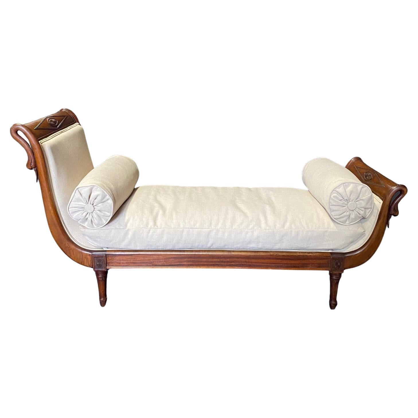 French Antique Louis XVI Swan Neck Daybed or Chaise Lounge with New Upholstery  For Sale