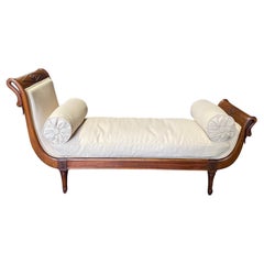 French Antique Louis XVI Swan Neck Daybed or Chaise Lounge with New Upholstery 