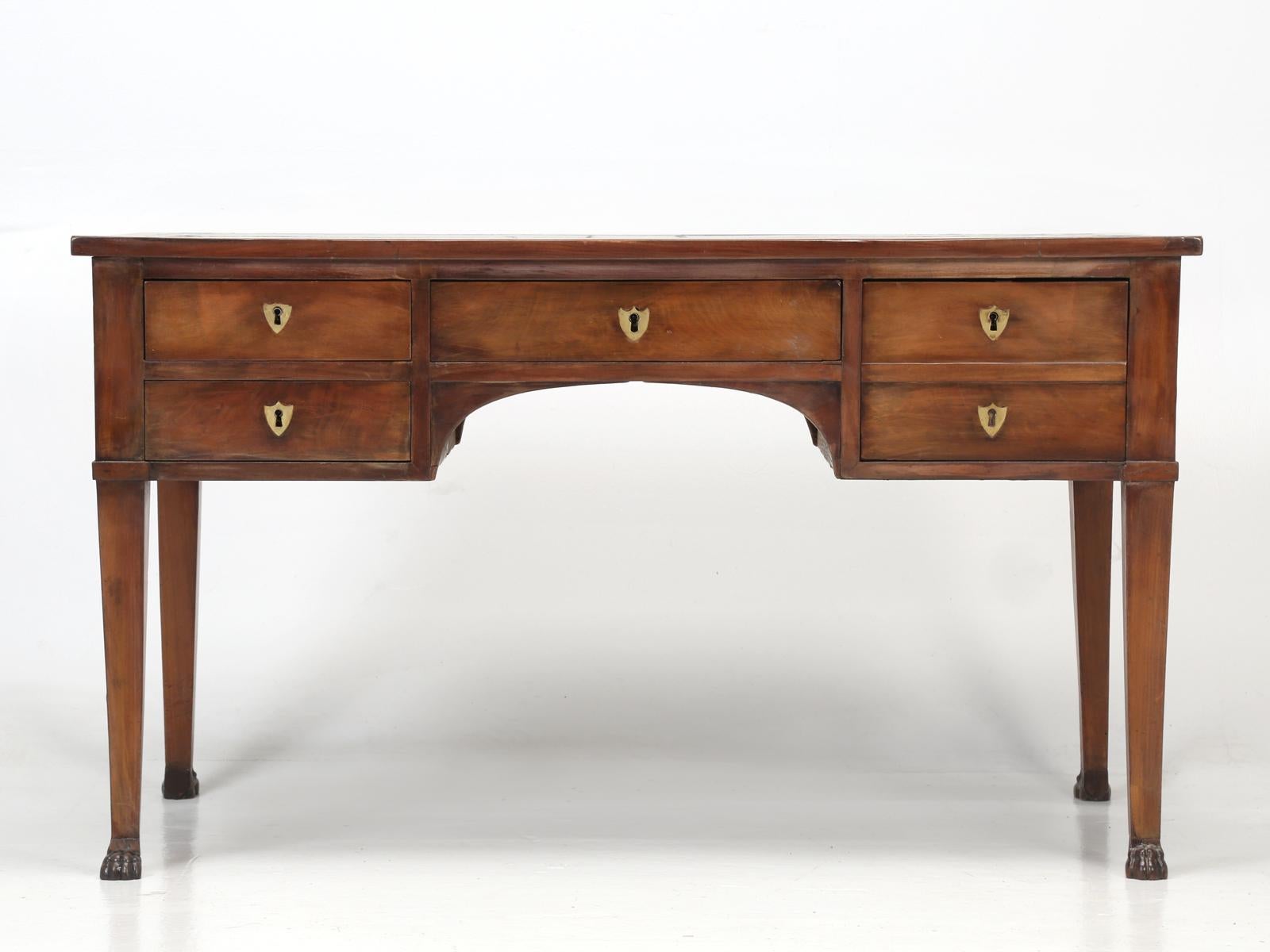 French Antique Mahogany Desk with Great Hand Carved Wood Paw Feet, circa 1880 1