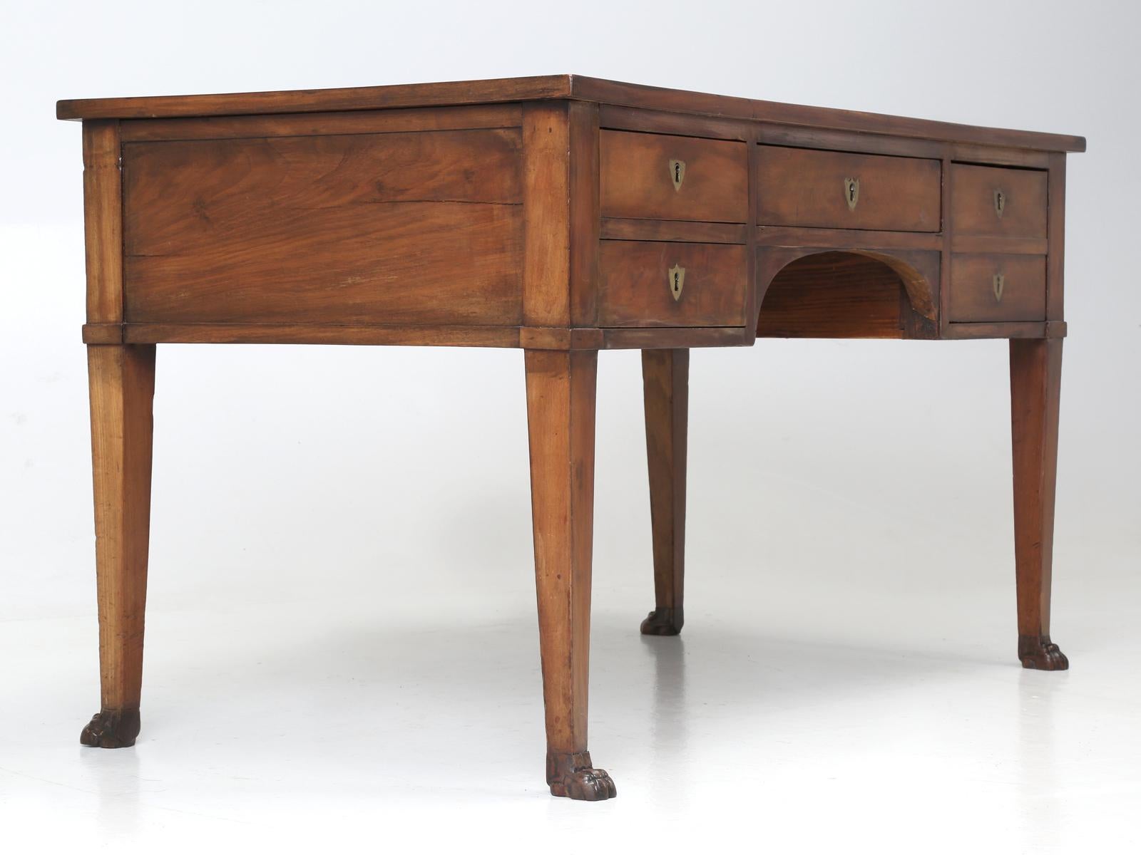French Antique Mahogany Desk with Great Hand Carved Wood Paw Feet, circa 1880 9