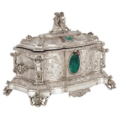 French Antique Malachite and Silvered Bronze Casket