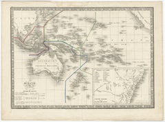 French Antique Map of Oceania with Details of the Australian Colonies, c.1840