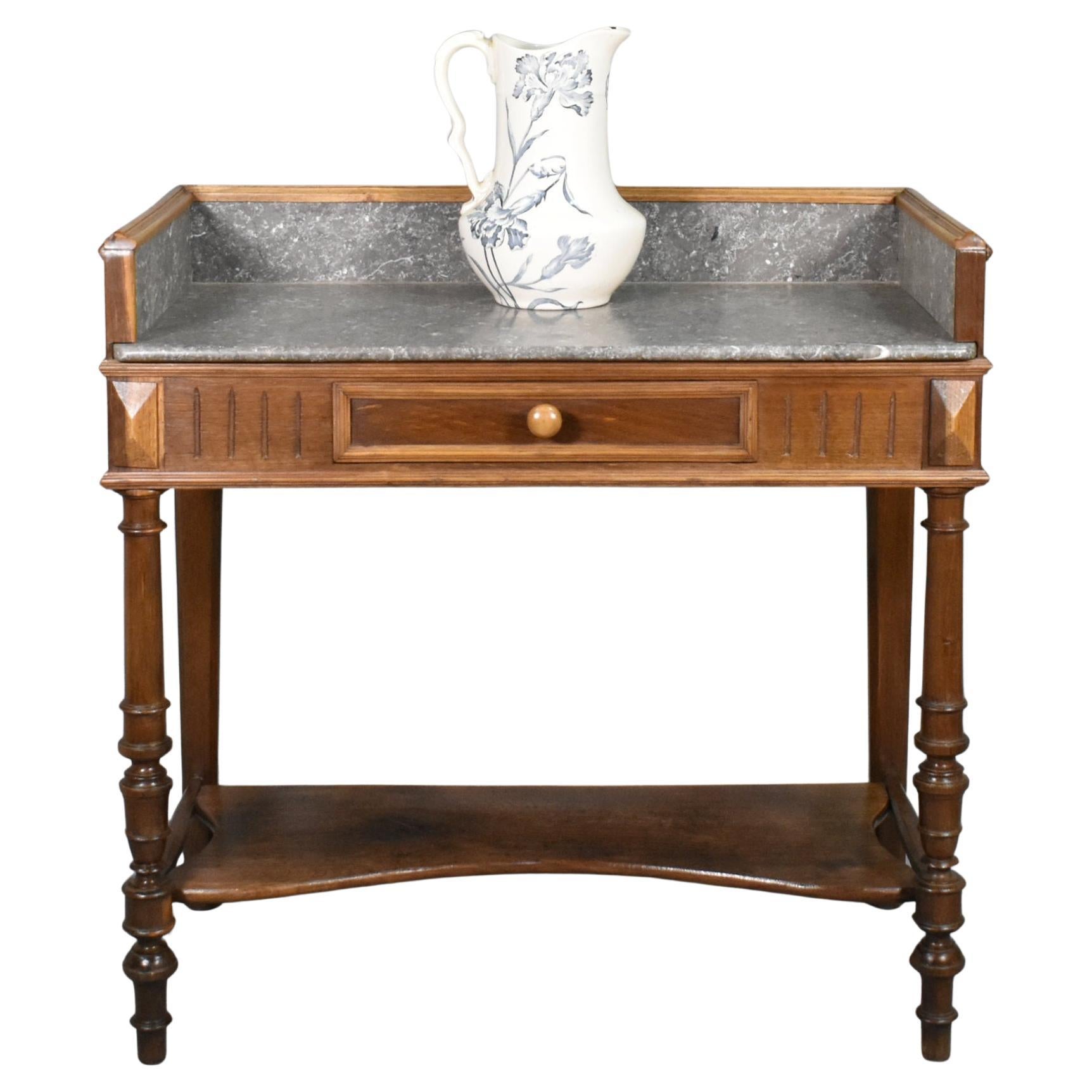 French Antique Marble & Oak Washstand