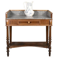 French Antique Marble & Oak Washstand