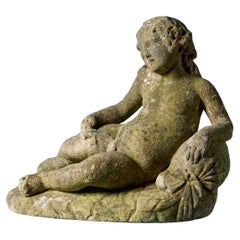 Statua in marmo antico francese di un giovane appoggiato