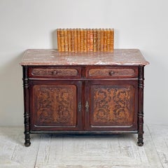 Französischer antiker Waschtisch mit Marmorplatte und Lederüberzug