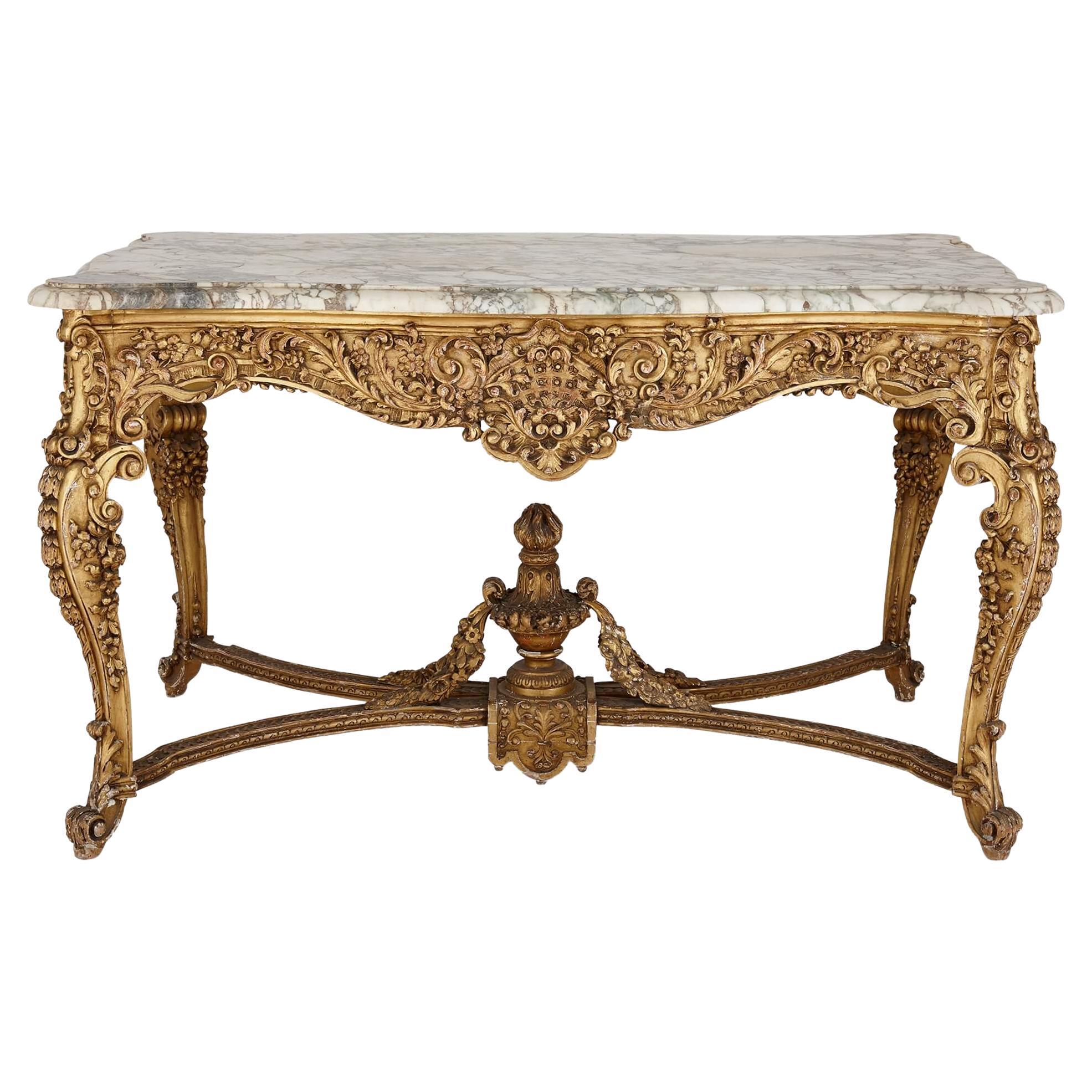 French Antique Marble-Topped Giltwood Centre Table