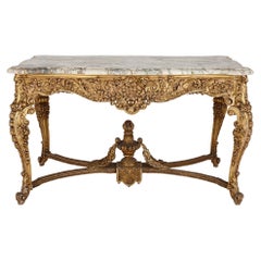 French Antique Marble-Topped Giltwood Centre Table