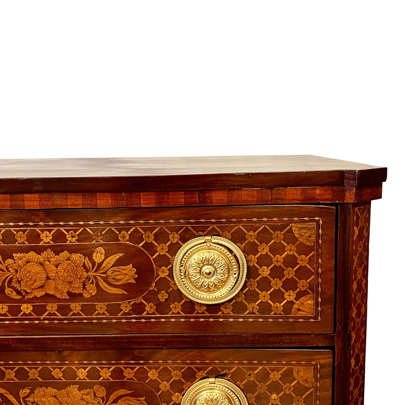 Wood French Antique Marquetry Chest of Drawers For Sale