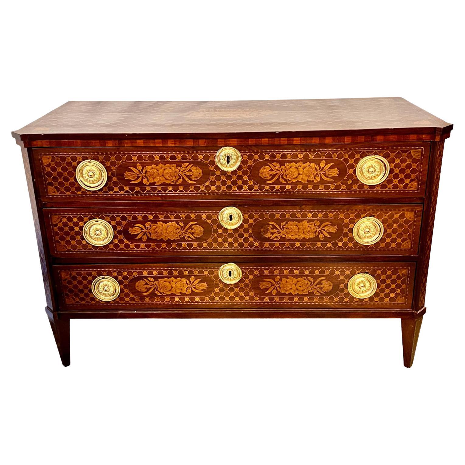 French Antique Marquetry Chest of Drawers For Sale