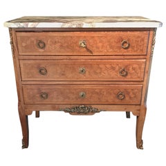 French Antique Marquetry Commode or Chest of Drawers with Stunning Marble Top
