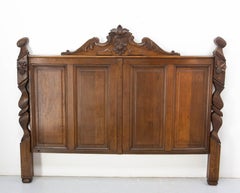 French Antique Massive Oak Head Board Assembled for King Size Bed circa 1960