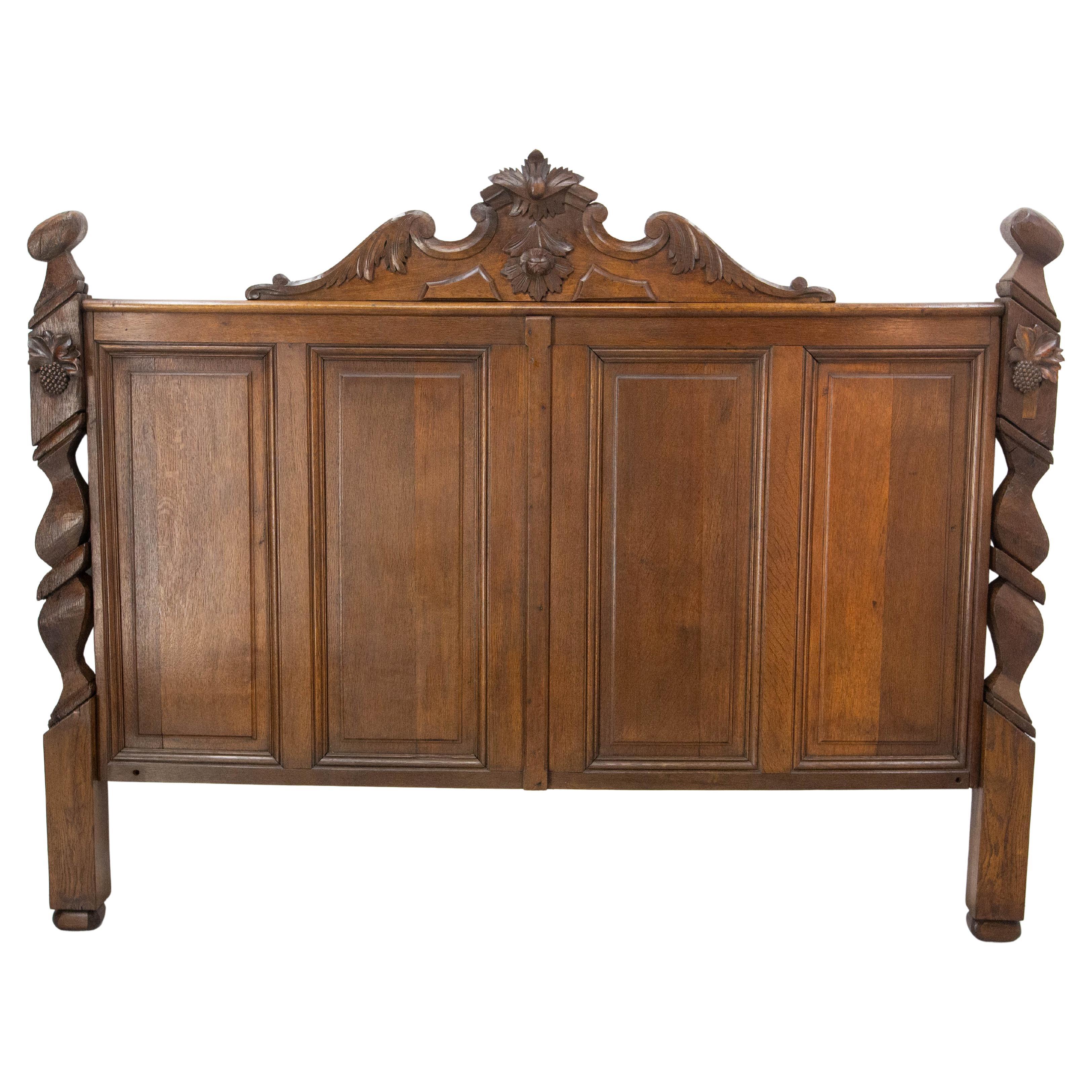 Antique French Massive Oak Oak Head Board Assembled for King Size Bed circa 1960
