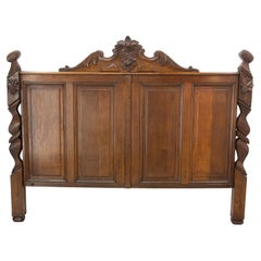 French Antique Massive Oak Head Board Assembled for King Size Bed circa 1960