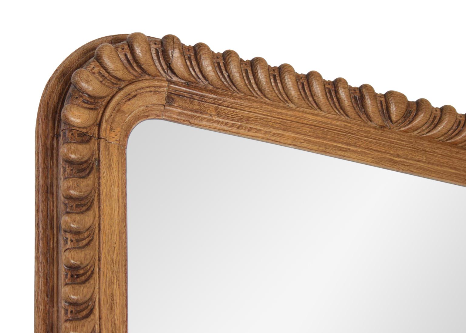 Louis Philippe French Antique Mirror, Carved Oak Wood, 19th Century
