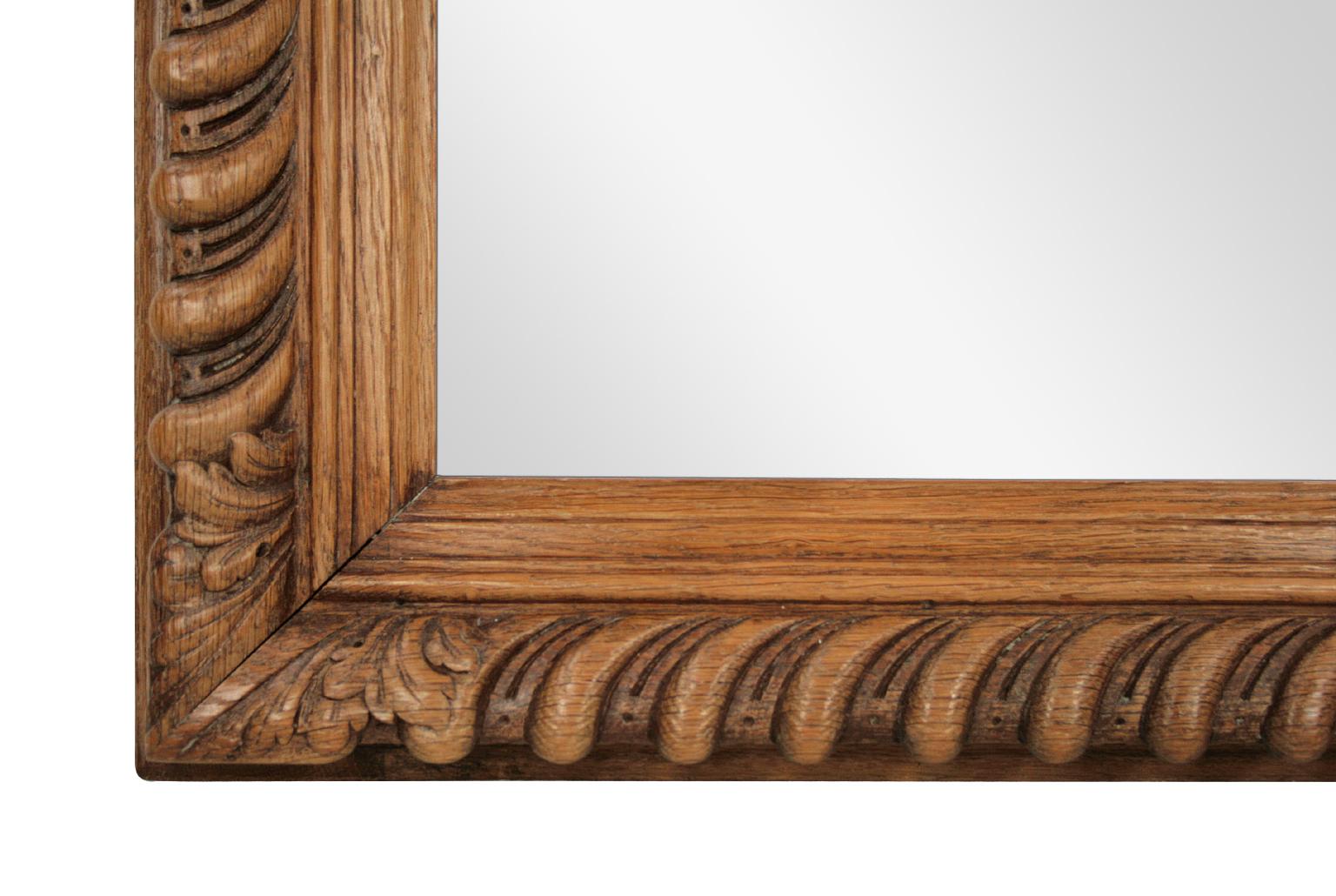 Hand-Carved French Antique Mirror, Carved Oak Wood, 19th Century