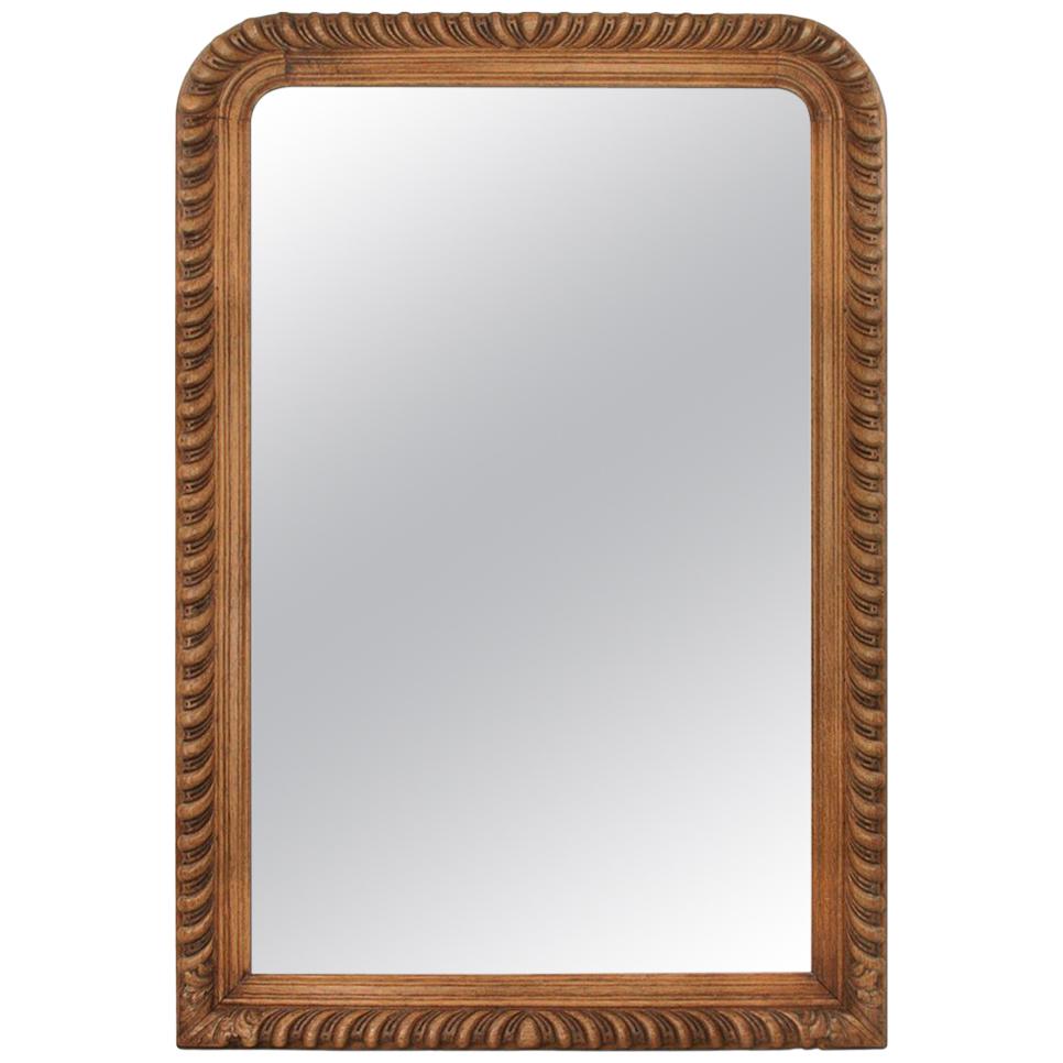 French Antique Mirror, Carved Oak Wood, 19th Century