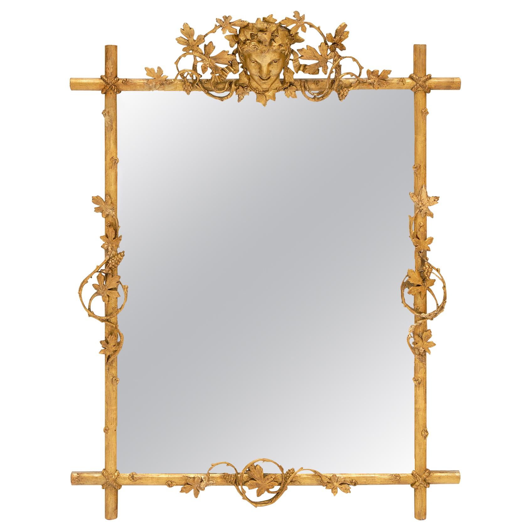 French Antique Mirror with Bacchus Fronton