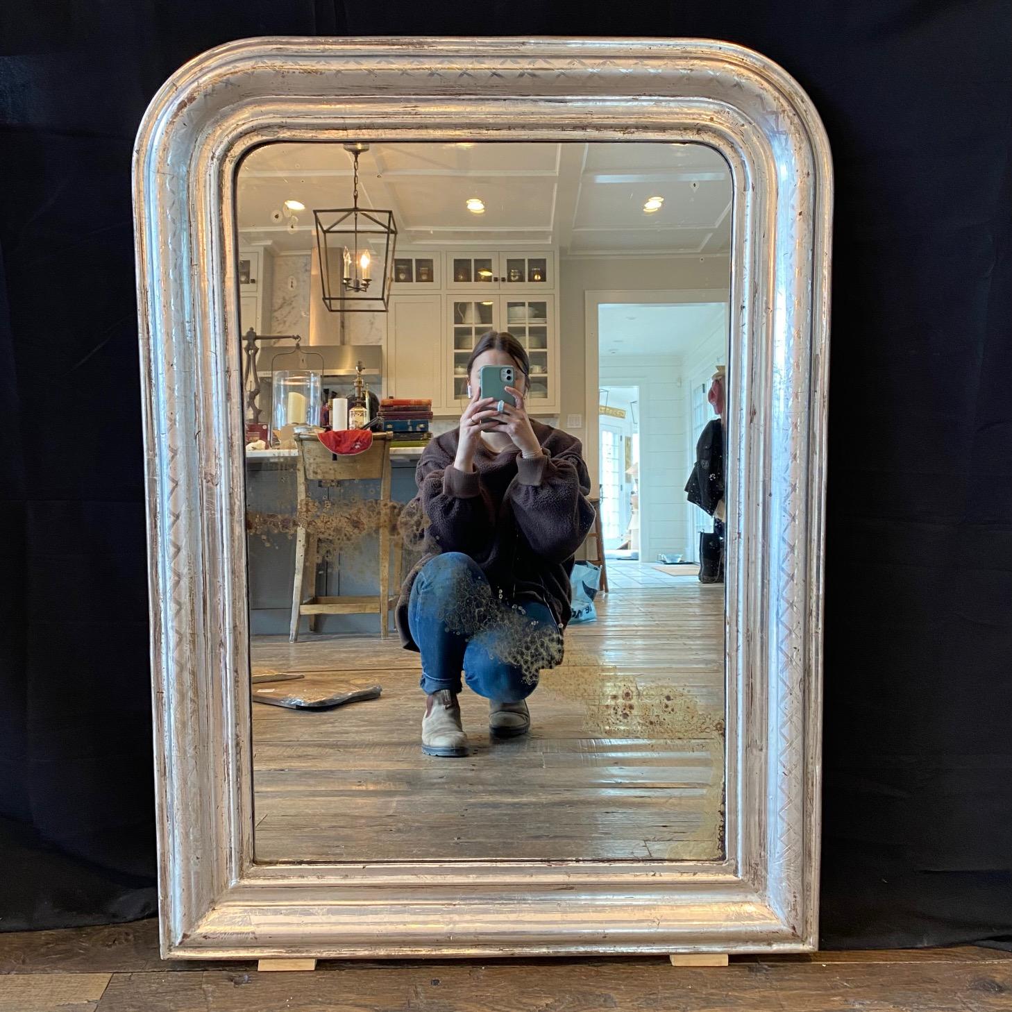Lovely and large antique French mirror - silver Louis Philippe antique mirror with a lovely 