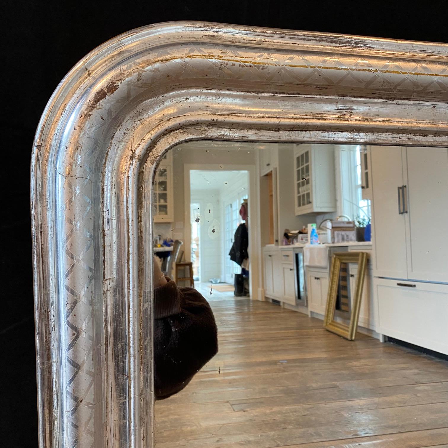 French Antique Monumental 19th Century Silver Gilt Louis Philippe Wall Mirror 4