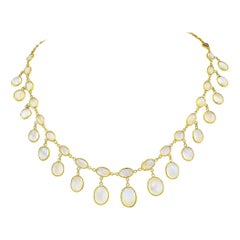 French Antique Moonstone Gold Necklace, circa 1900