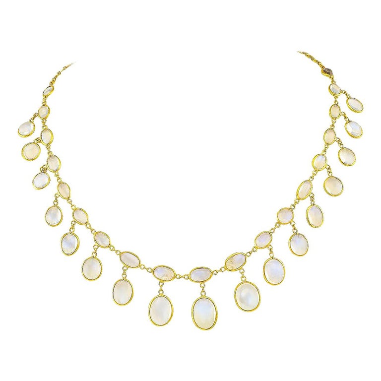 French Antique Moonstone Gold Necklace, circa 1900 at 1stdibs