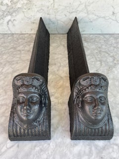 French Antique Napoleon III Andirons or Firedogs, 19th Century