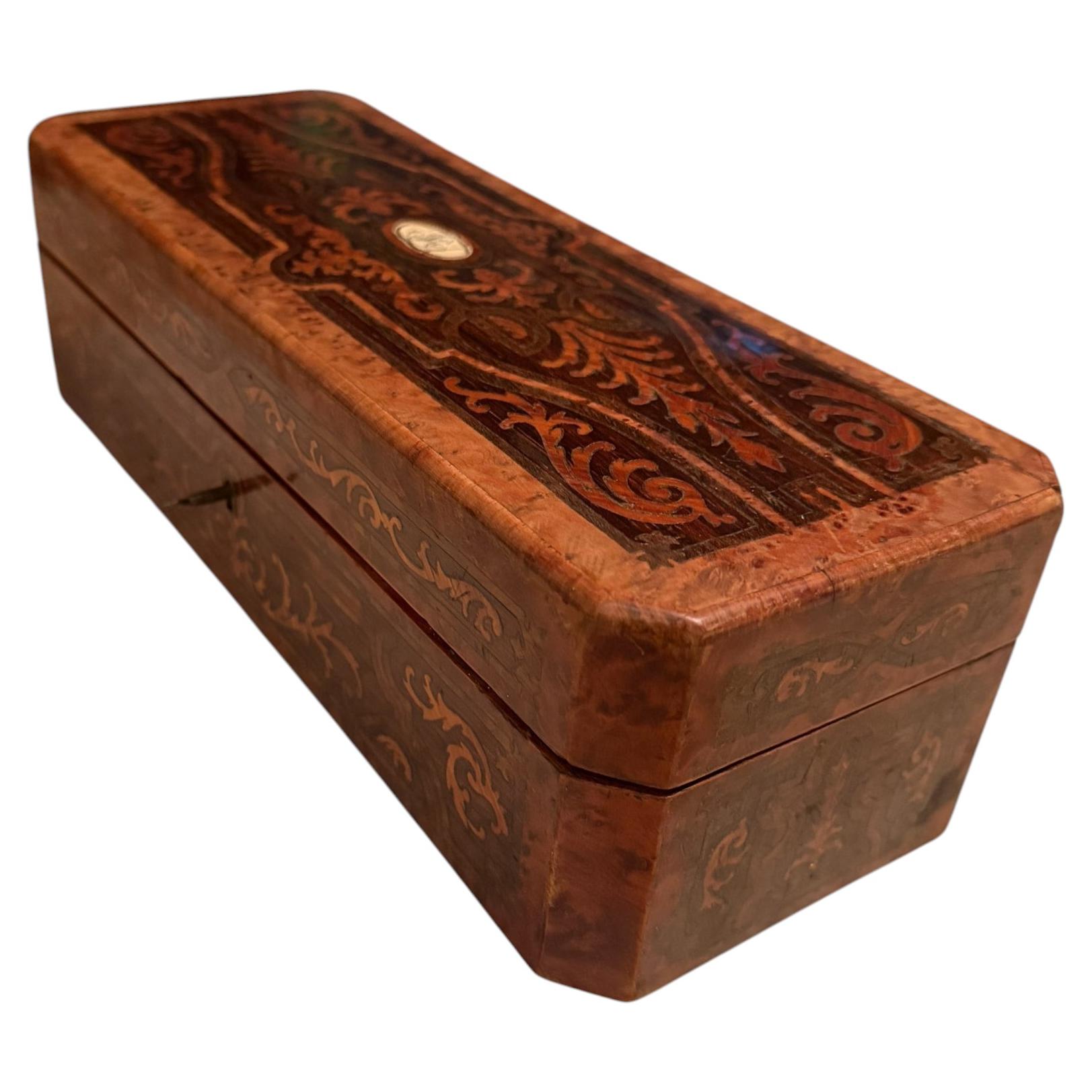 French Antique Napoleon III Style Glove Box or Jewelry Box Marquetry For Sale