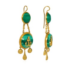 French antique nautical gold and malachite earrings