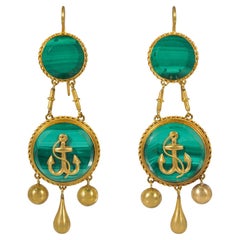 French antique nautical gold and malachite earrings